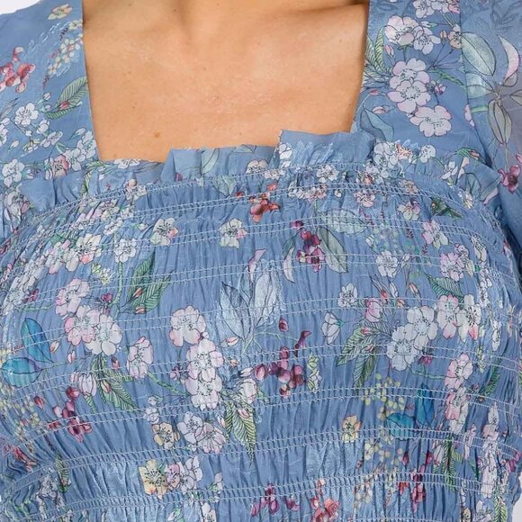 Boutique Smocked Floral Print Tiered Mini Dress Blue - Picture 4 of 6